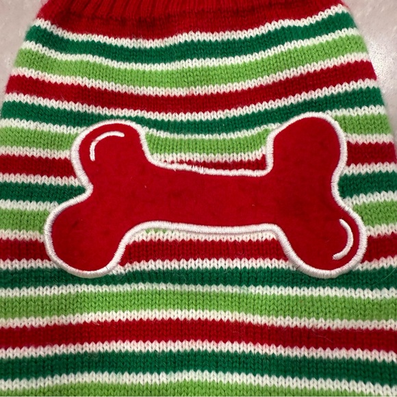 SimplyDog Christmas Dog Sweater Size M Red Green Striped Bone - Picture 2 of 8